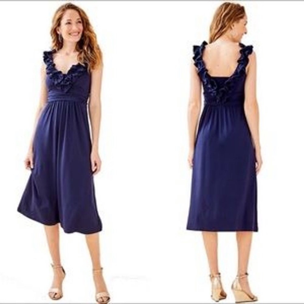 Lilly Pulitzer Leena Navy Fit & Flare Midi Dress